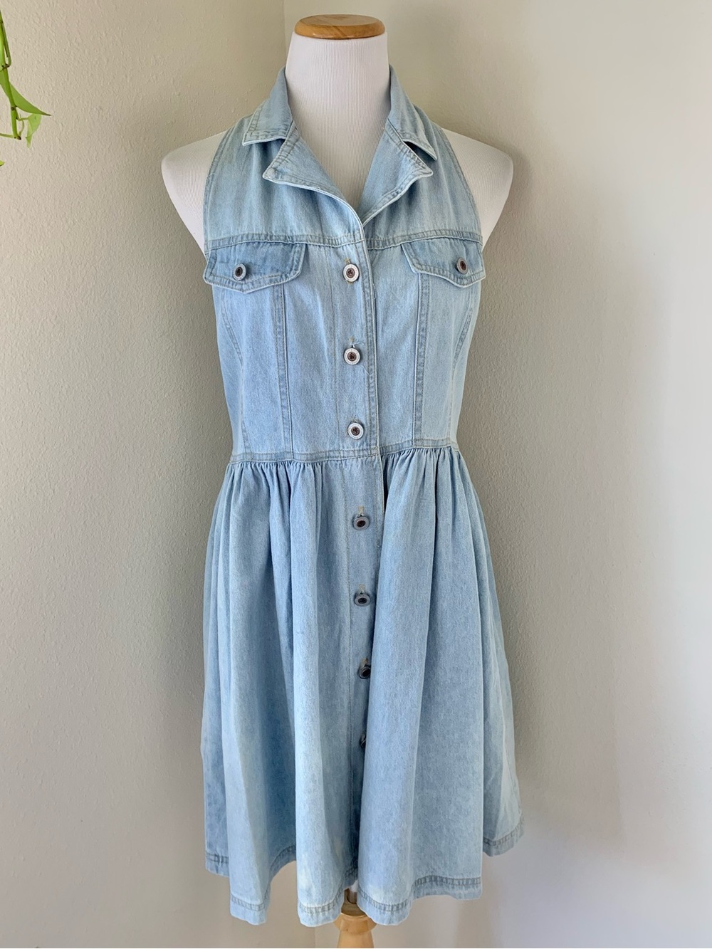 Vintage DK Fish Light Blue Denim Chambray Button Down Dress
